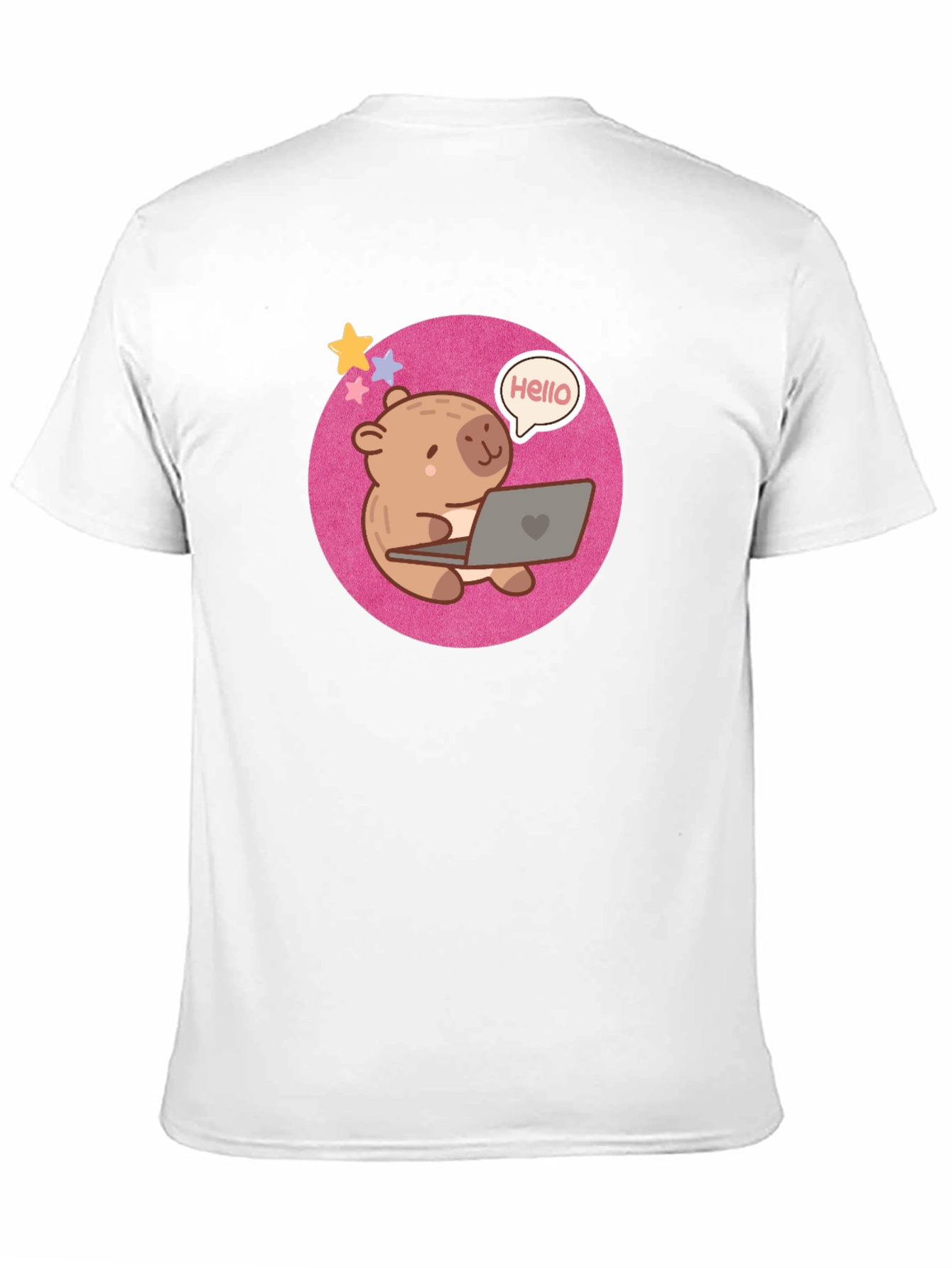 Cute Bear Laptop Tee - Hello World! Black Shirt