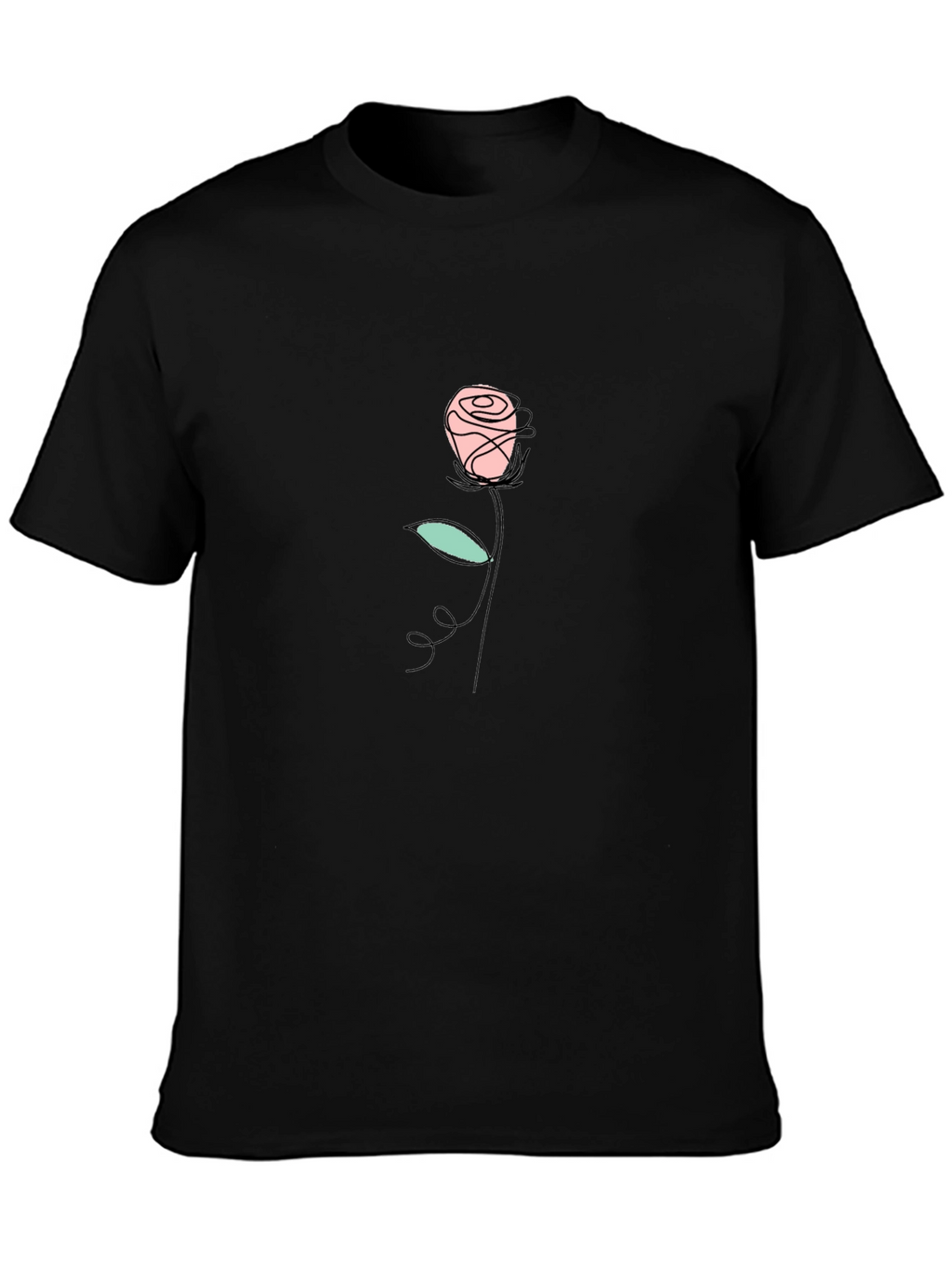 Minimalist Rose Graphic Black T-Shirt