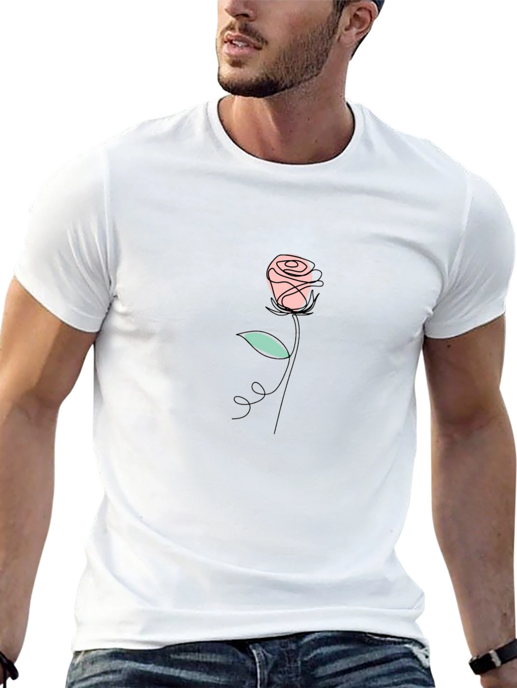 Minimalist Rose Graphic Black T-Shirt