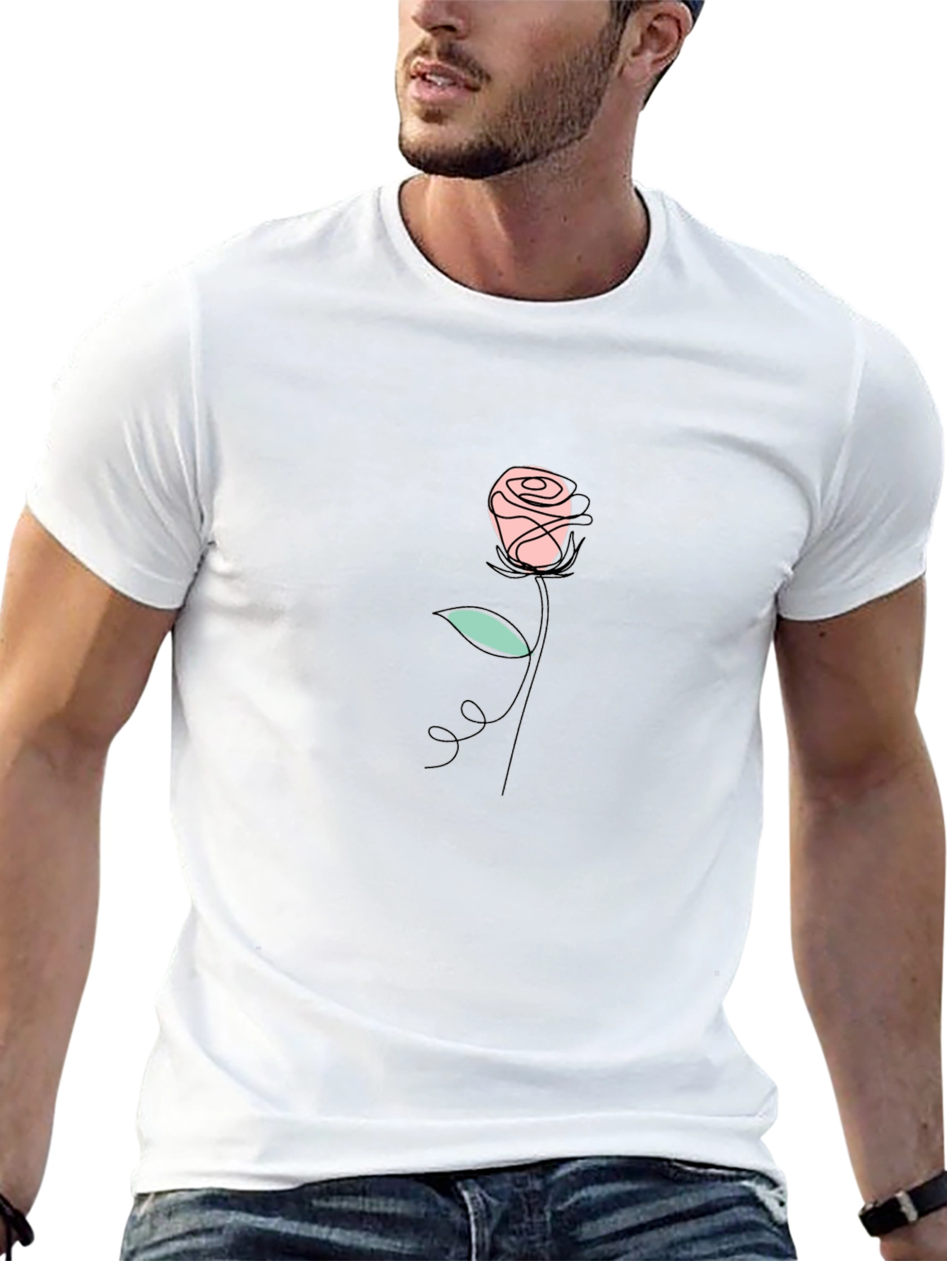Minimalist Rose Graphic Black T-Shirt