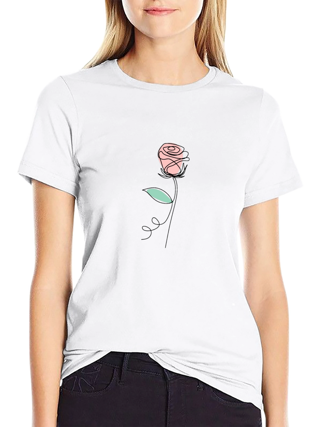 Minimalist Rose Graphic Black T-Shirt