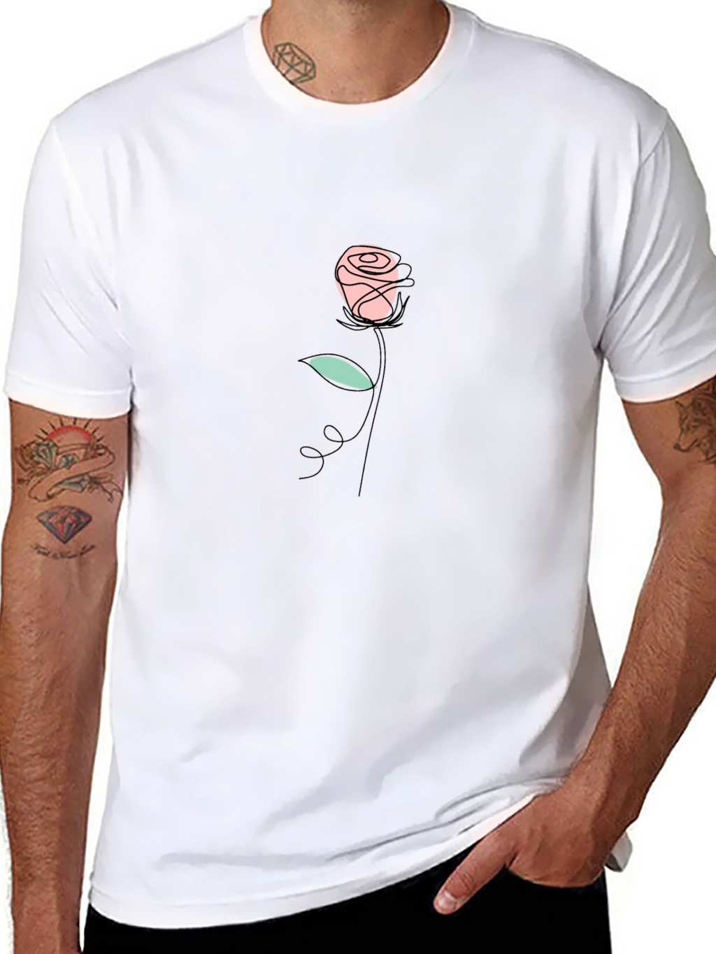 Minimalist Rose Graphic Black T-Shirt