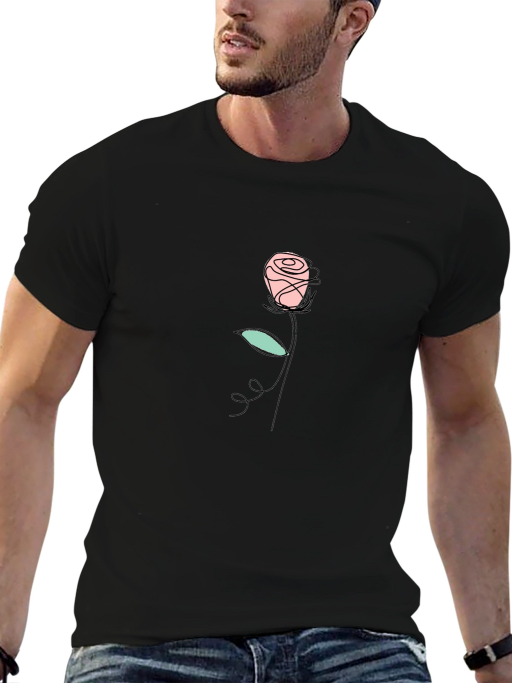 Minimalist Rose Graphic Black T-Shirt