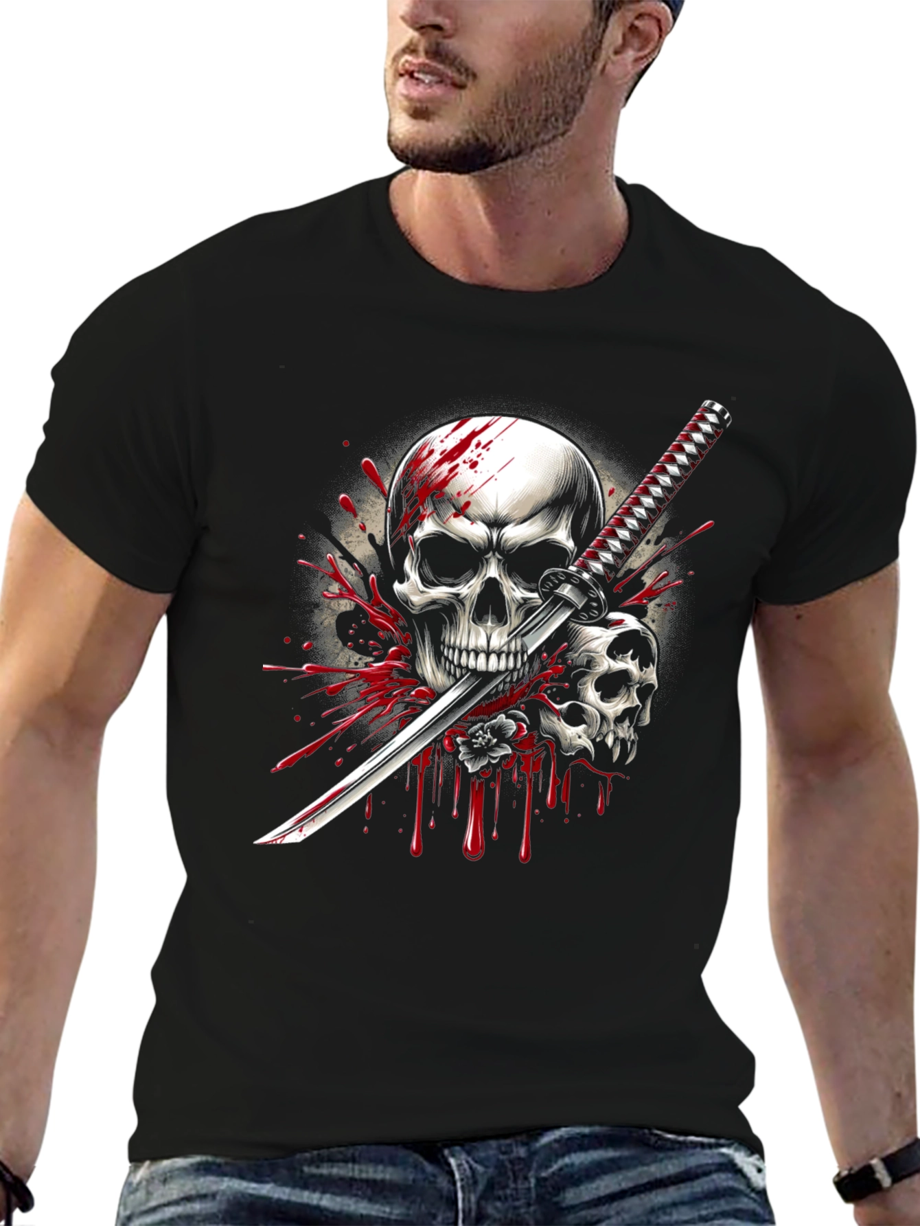 Skull Katana Graphic Tee - Mens Black T-Shirt