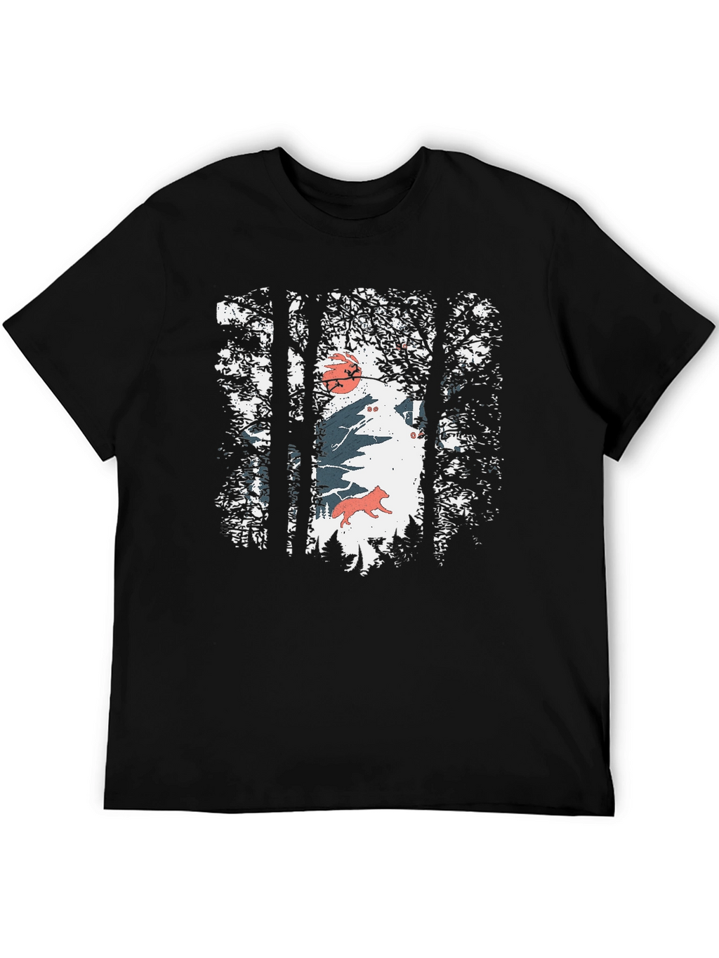 Nature Wolf Graphic Print Black T-Shirt