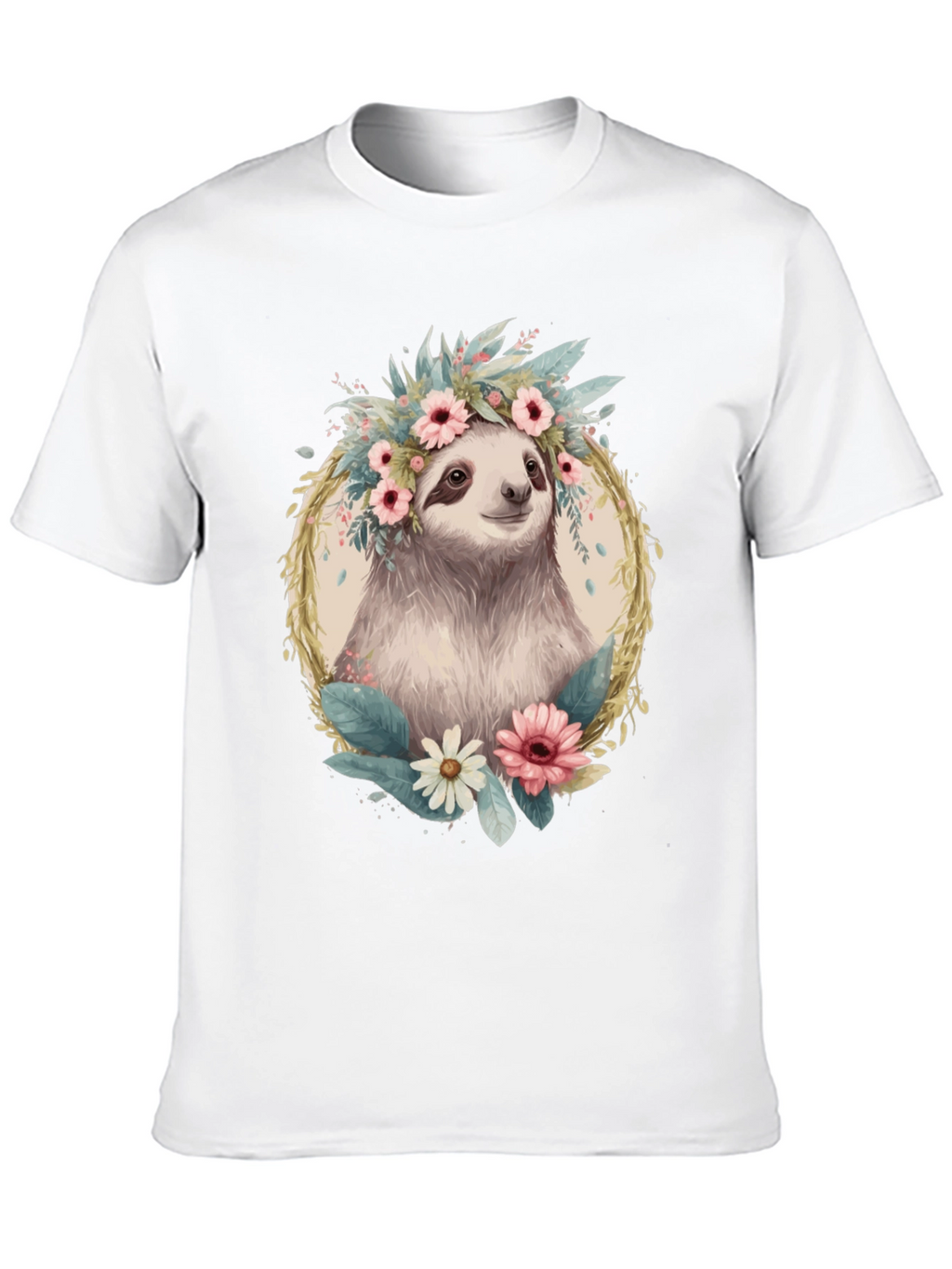 Sloth Floral Crown T-Shirt - Relaxed Comfort