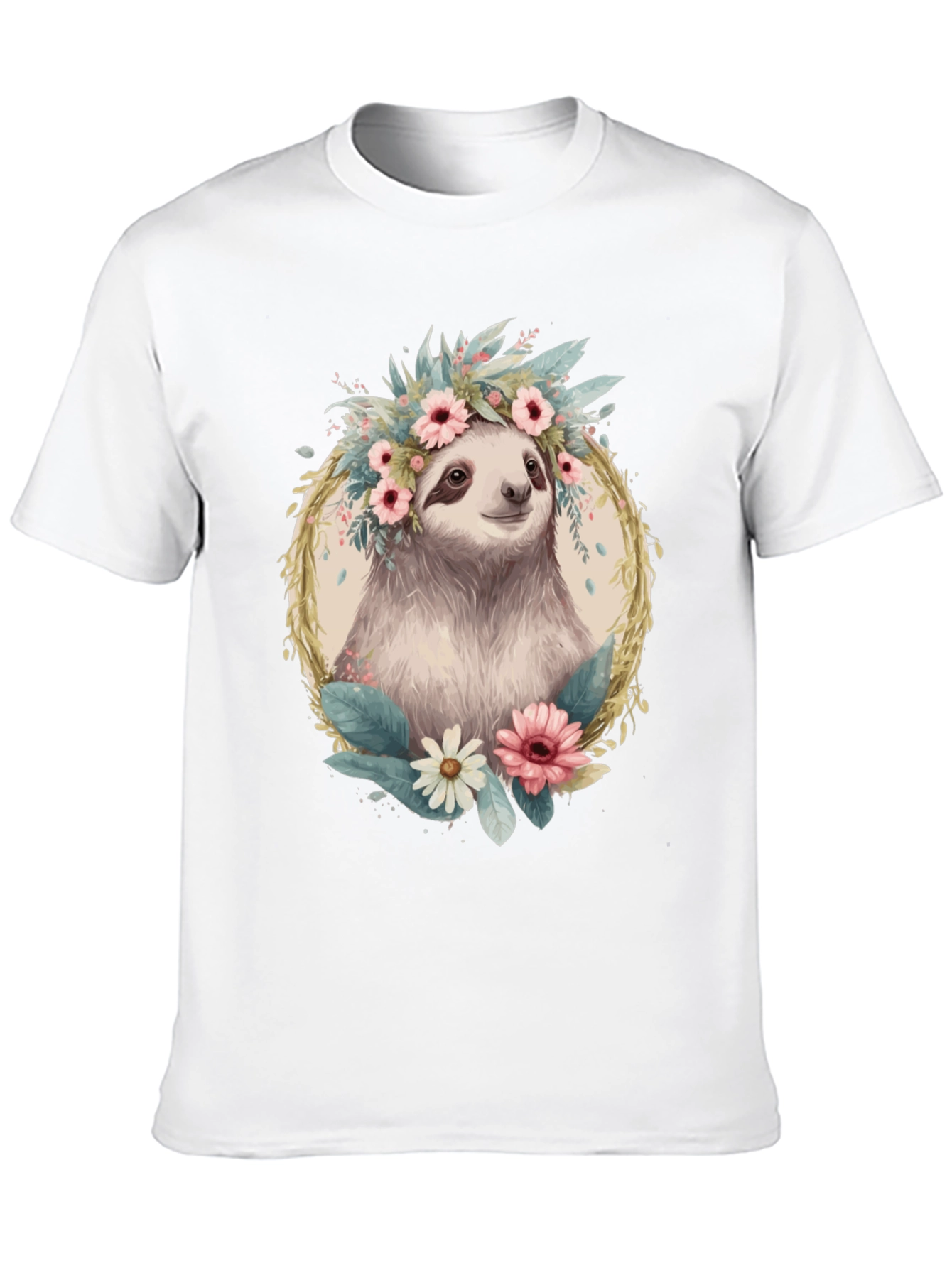 Sloth Floral Crown T-Shirt - Relaxed Comfort
