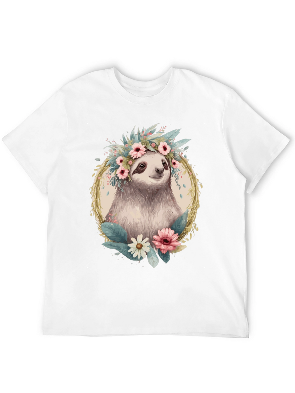Sloth Floral Crown T-Shirt - Relaxed Comfort