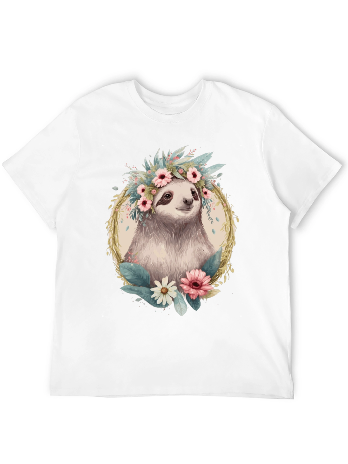 Sloth Floral Crown T-Shirt - Relaxed Comfort
