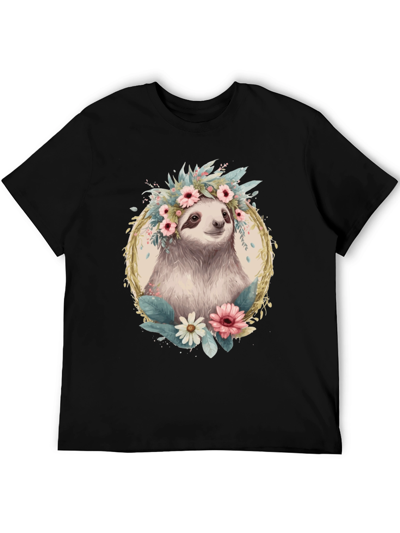 Sloth Floral Crown T-Shirt - Relaxed Comfort