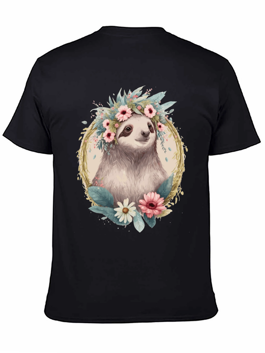 Sloth Floral Crown T-Shirt - Relaxed Comfort