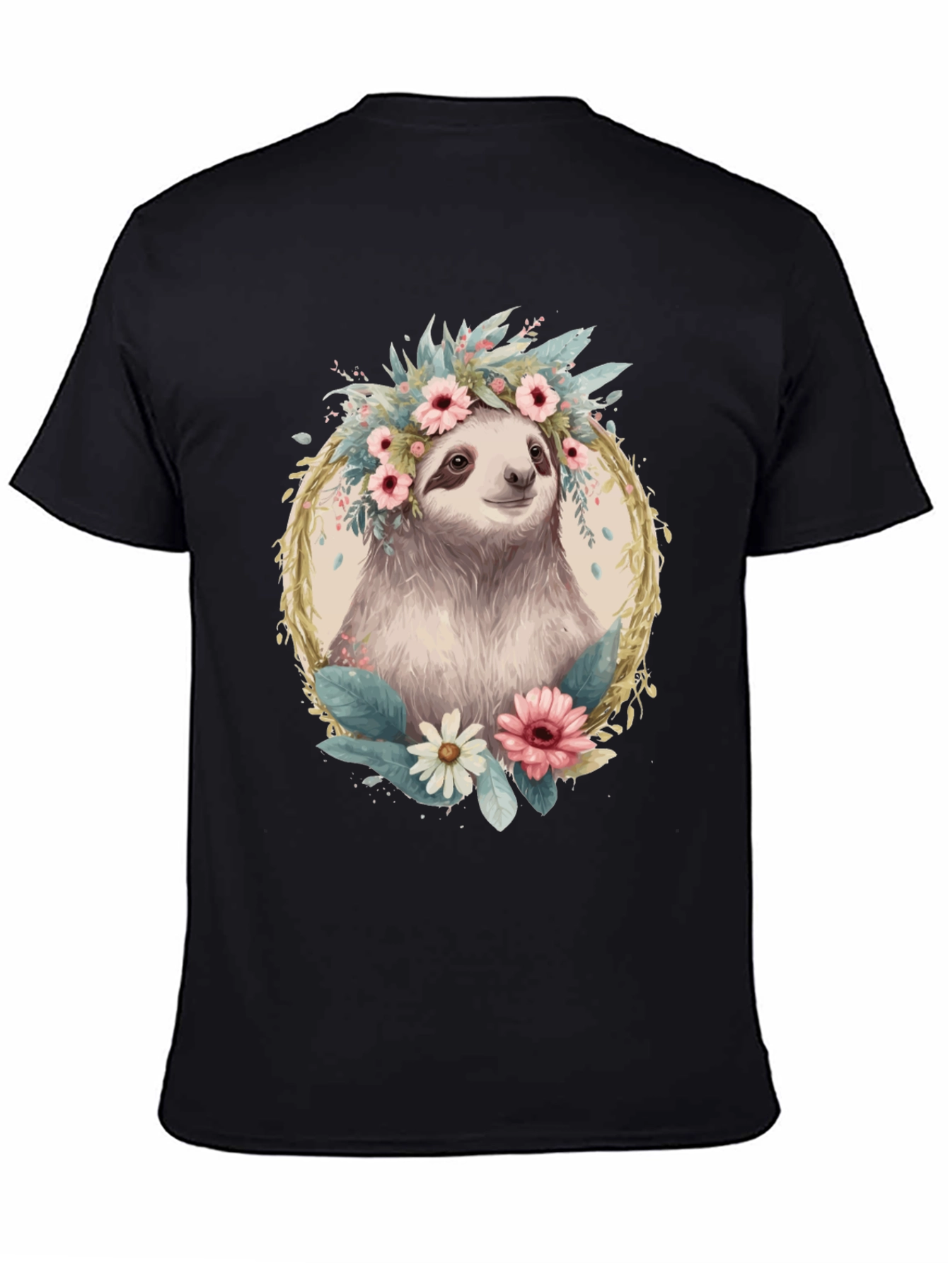 Sloth Floral Crown T-Shirt - Relaxed Comfort