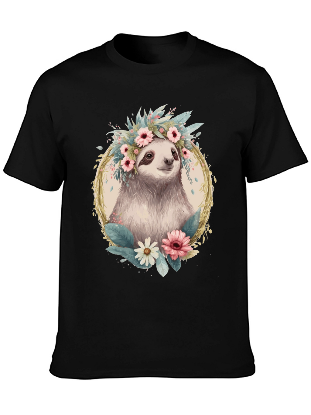 Sloth Floral Crown T-Shirt - Relaxed Comfort