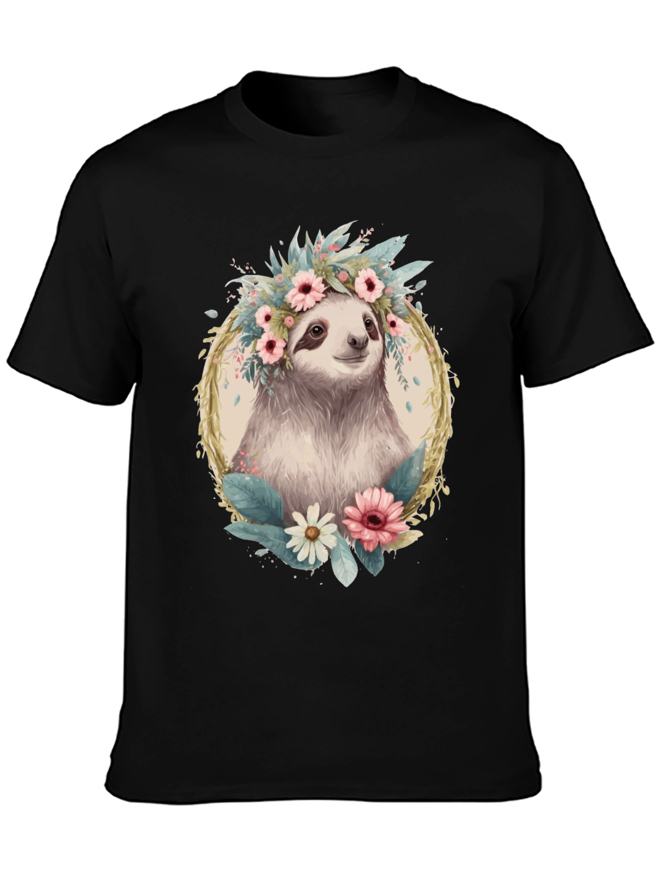 Sloth Floral Crown T-Shirt - Relaxed Comfort