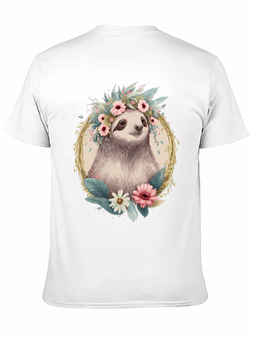 Sloth Floral Crown T-Shirt - Relaxed Comfort