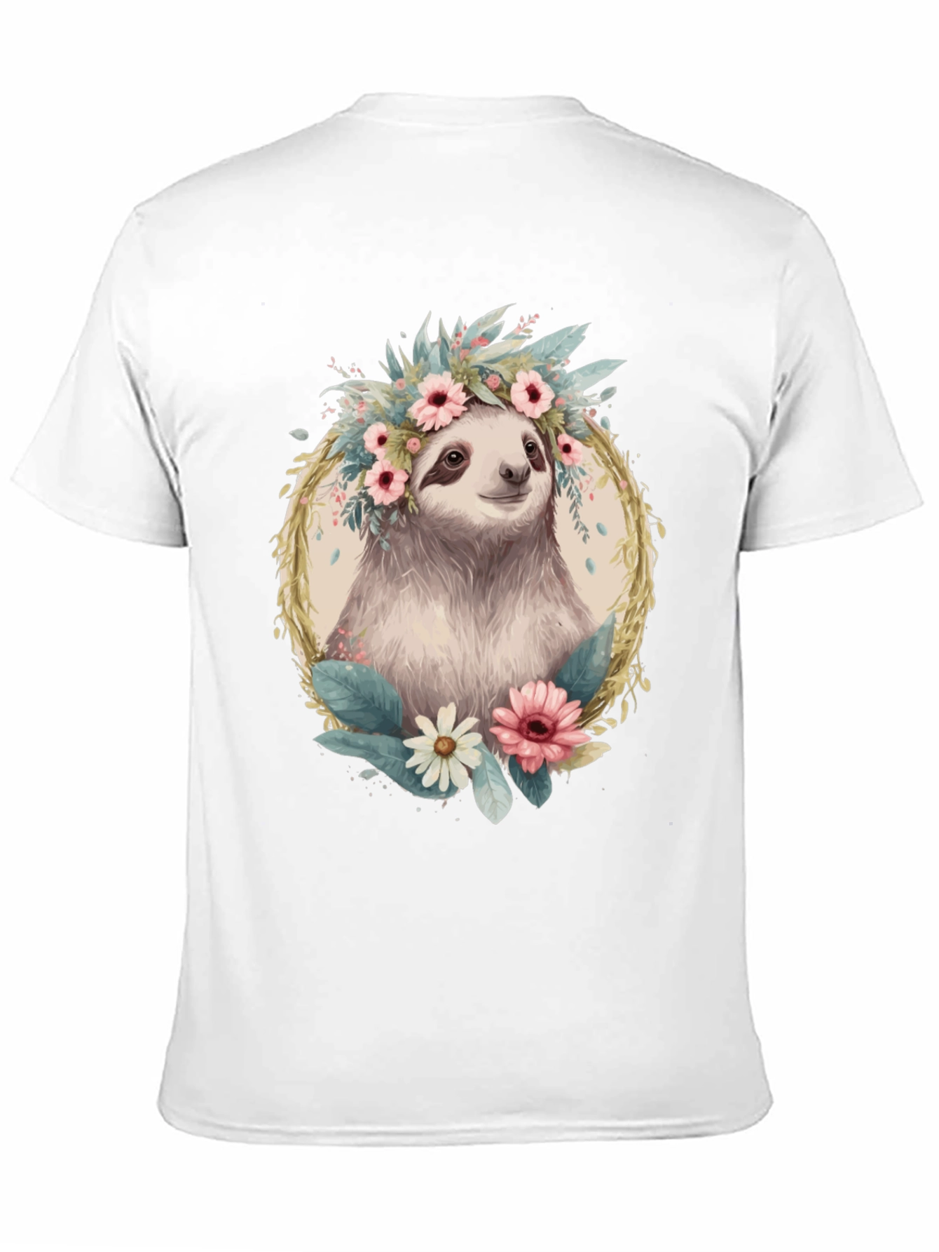 Sloth Floral Crown T-Shirt - Relaxed Comfort