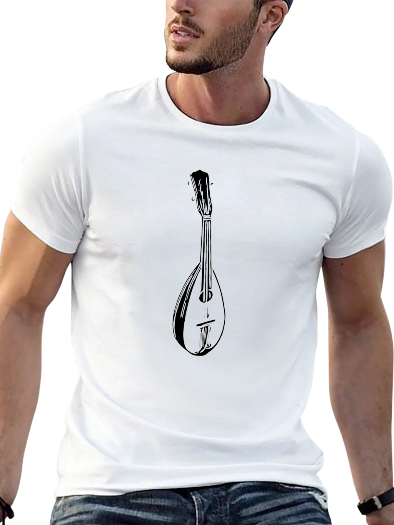 Mens Black Mandolin Graphic Tee