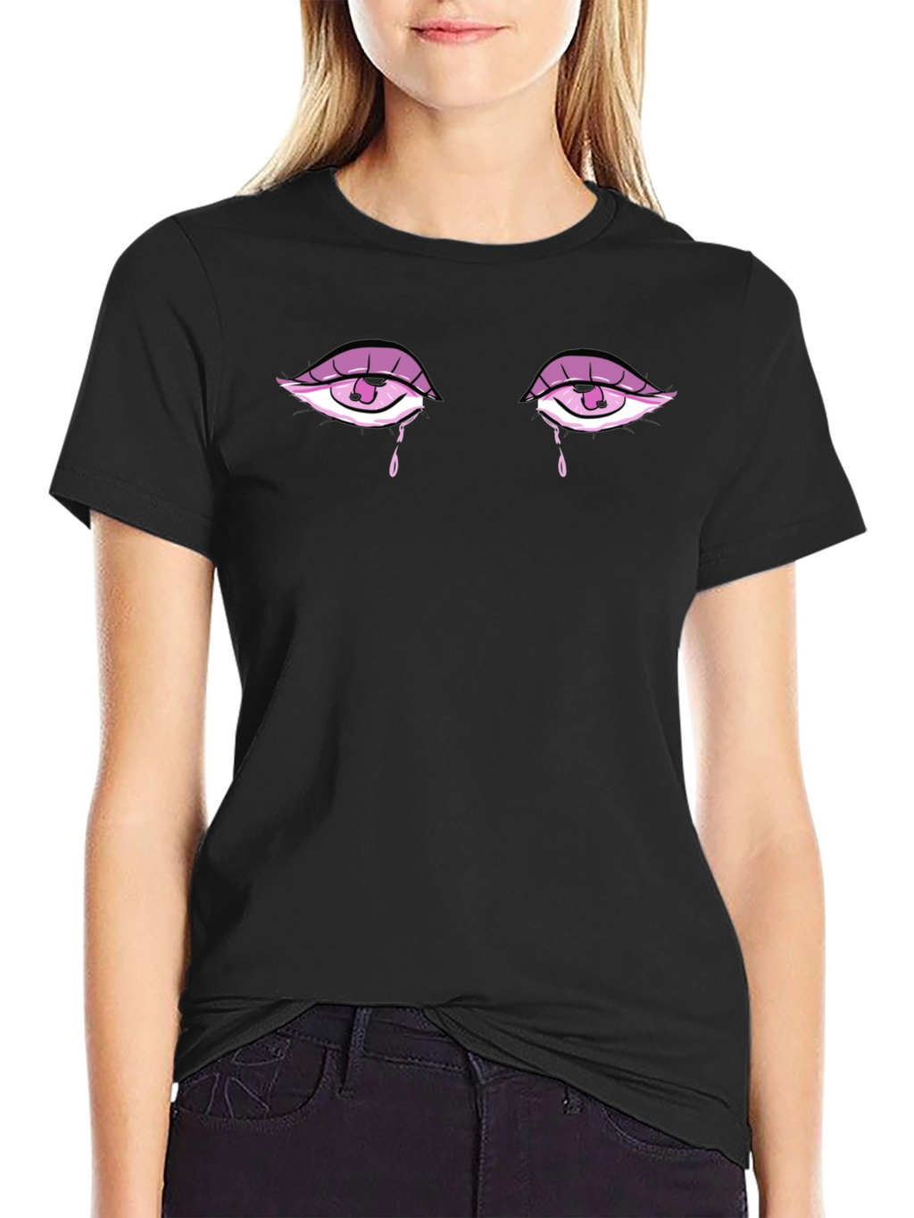 Teary Eyes Graphic Tee - Stylish Unisex Black T-Shirt