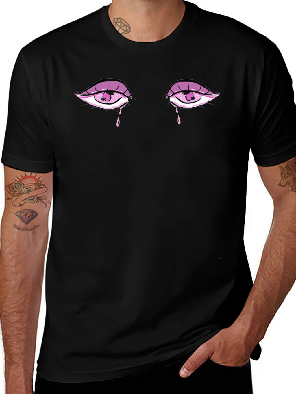 Teary Eyes Graphic Tee - Stylish Unisex Black T-Shirt