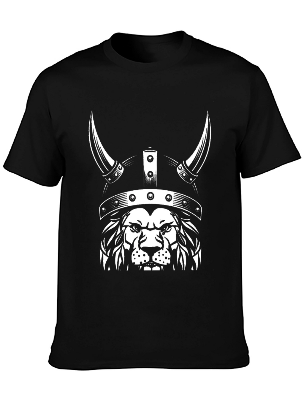 Viking Lion Graphic Tee - Black Cotton T-Shirt