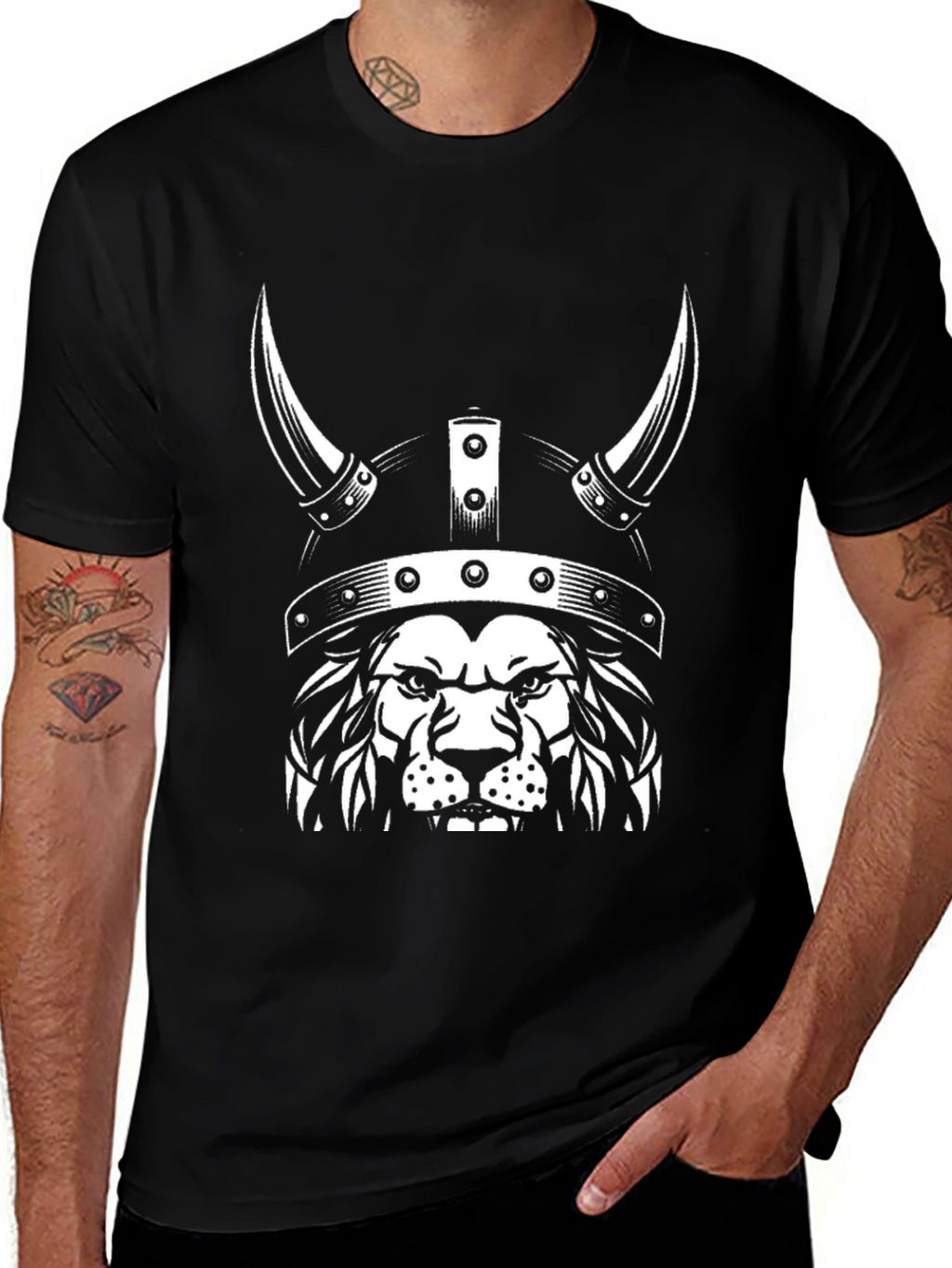 Viking Lion Graphic Tee - Black Cotton T-Shirt