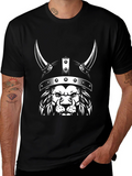 Viking Lion Graphic Tee - Black Cotton T-Shirt