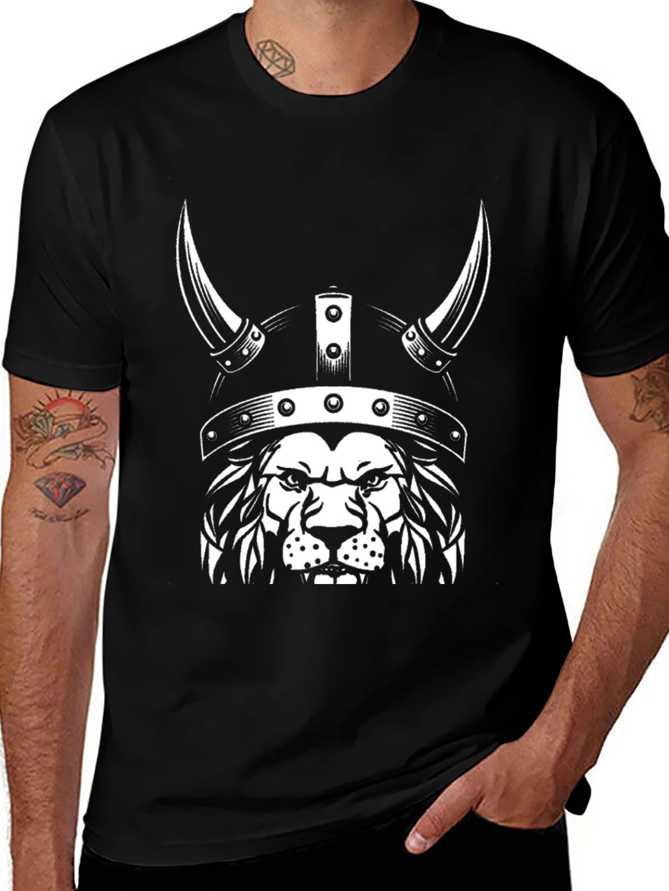 Viking Lion Graphic Tee - Black Cotton T-Shirt