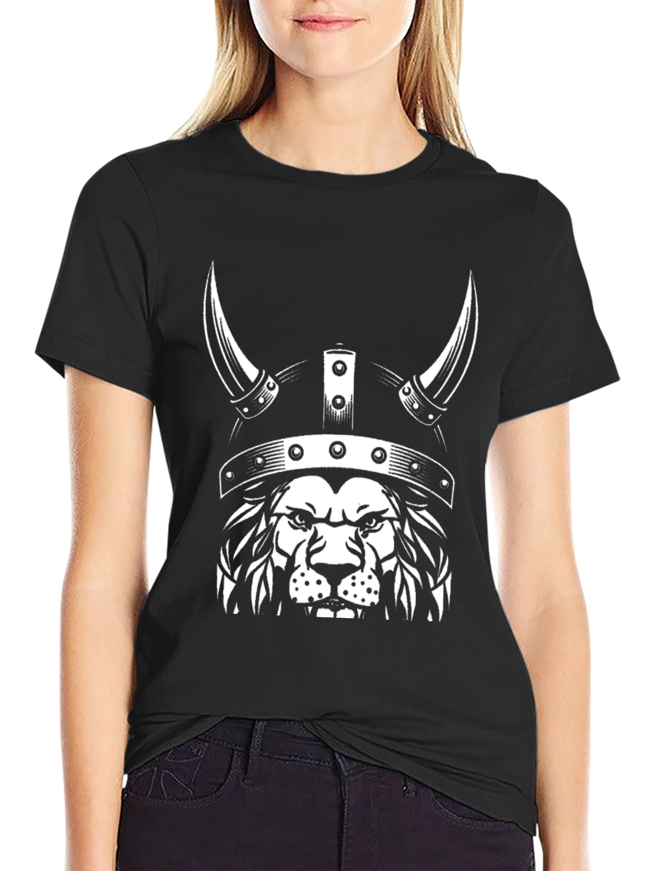 Viking Lion Graphic Tee - Black Cotton T-Shirt