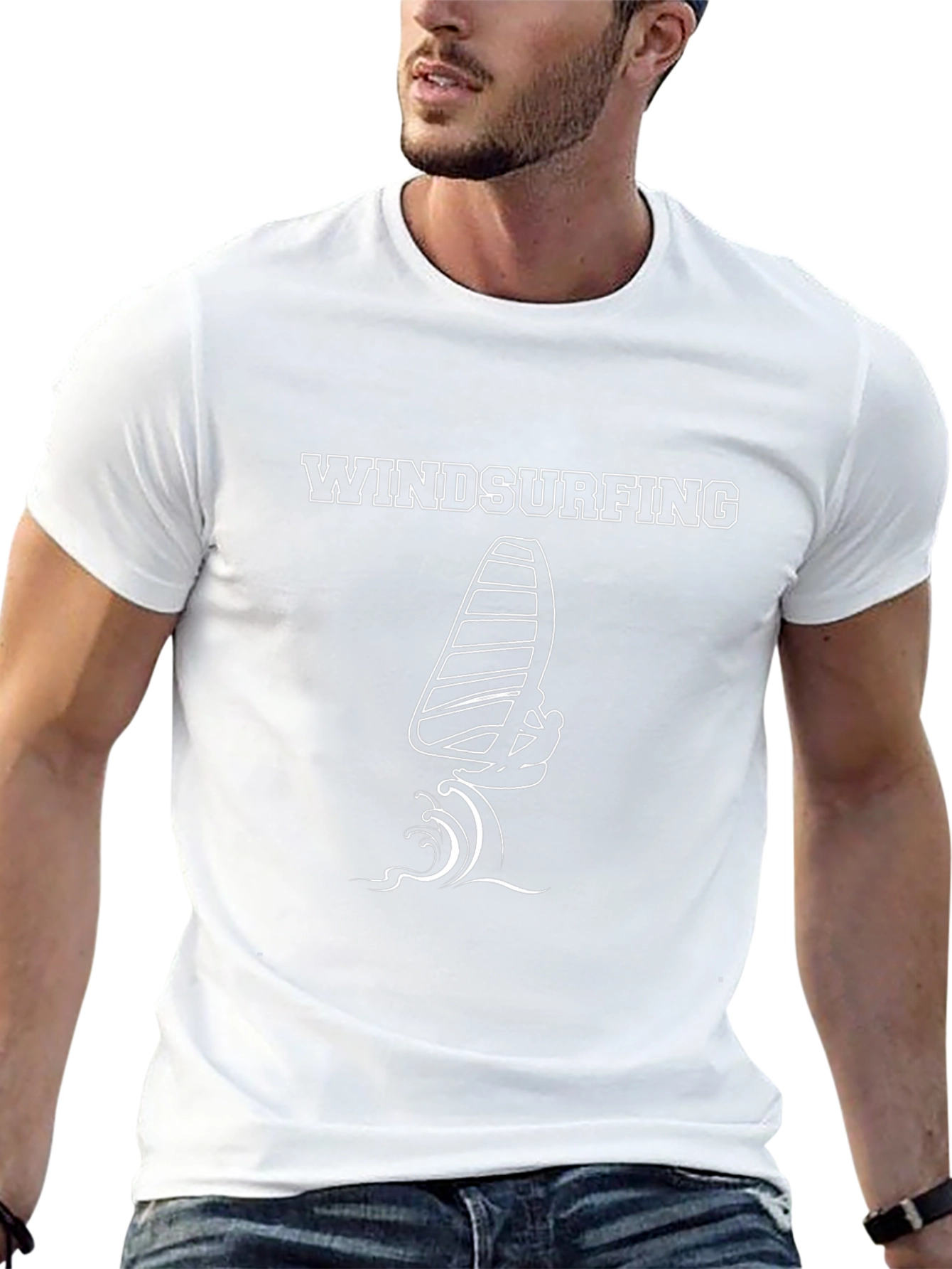Windsurfing Graphic Tee - Black Cotton T-Shirt