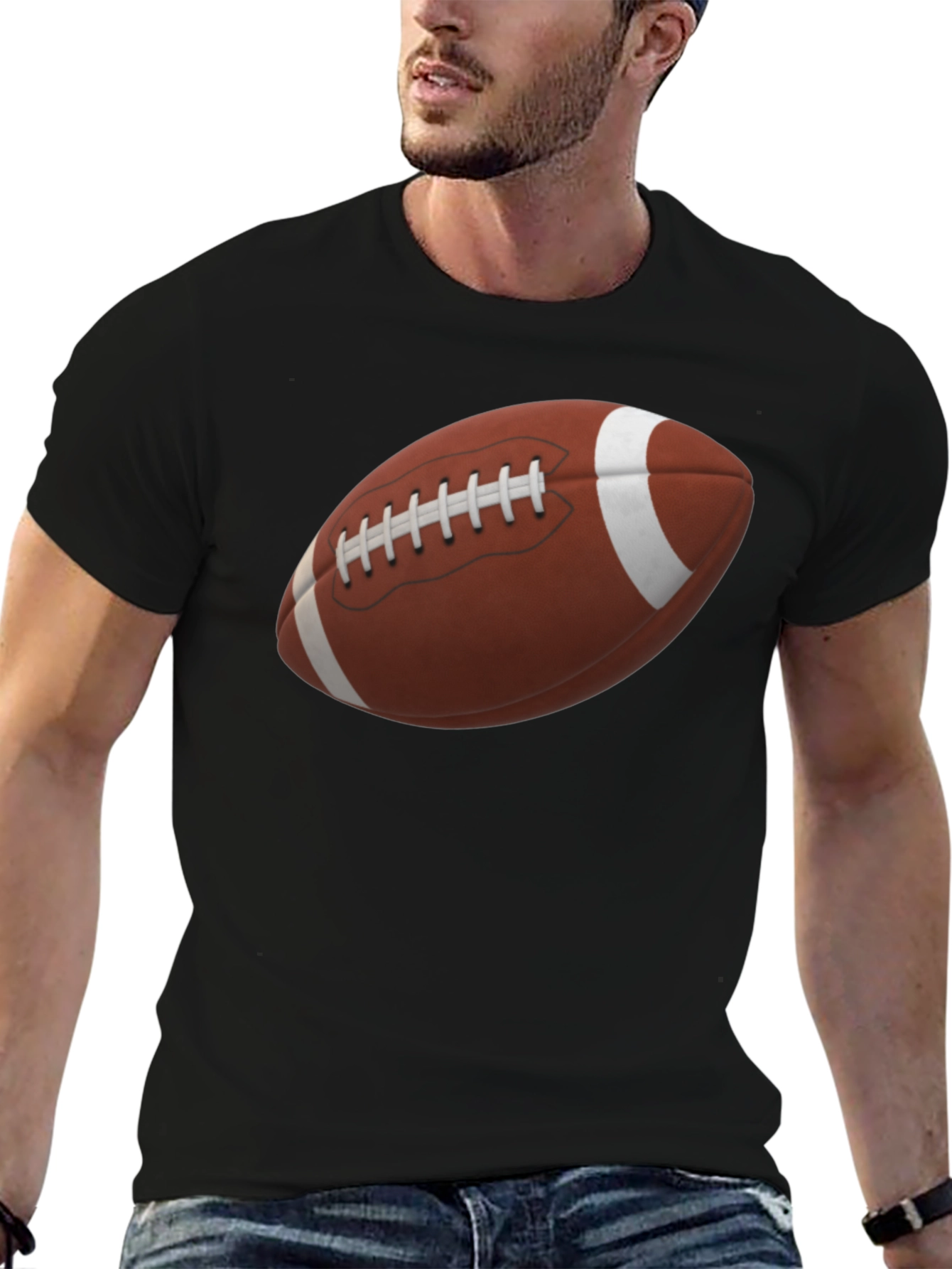 Football Graphic Tee - Black Cotton Shirt
