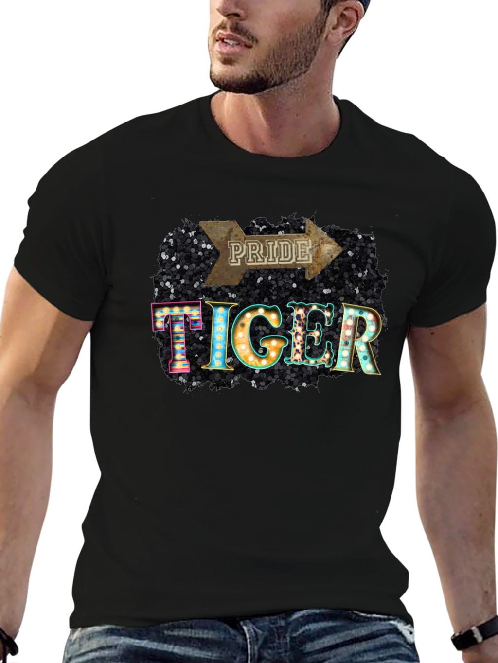 Pride Tiger Graphic Tee - Stylish Black T-Shirt