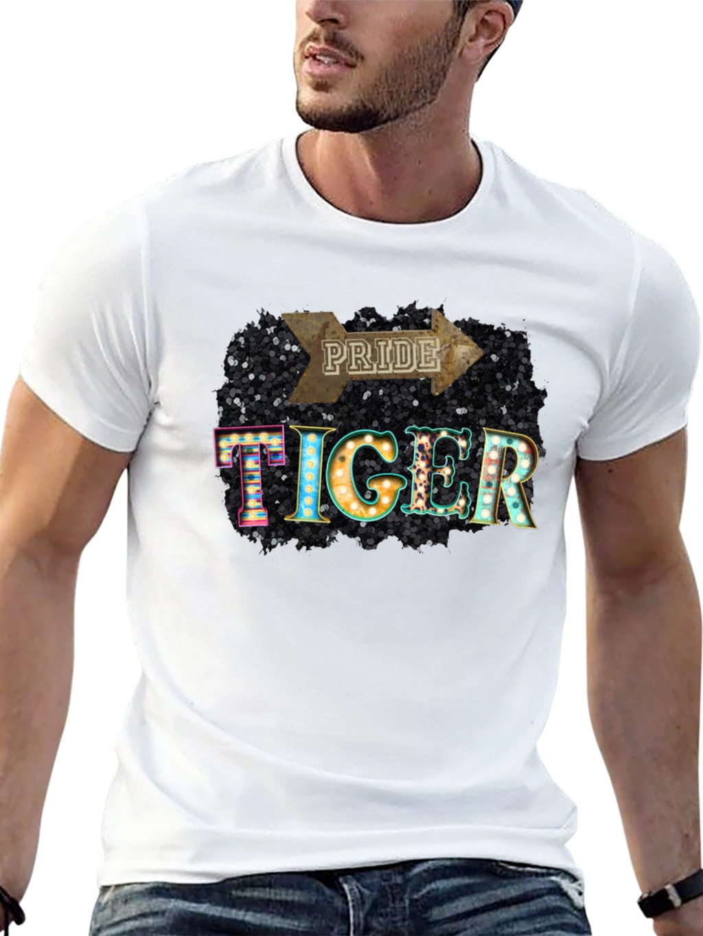 Pride Tiger Graphic Tee - Stylish Black T-Shirt