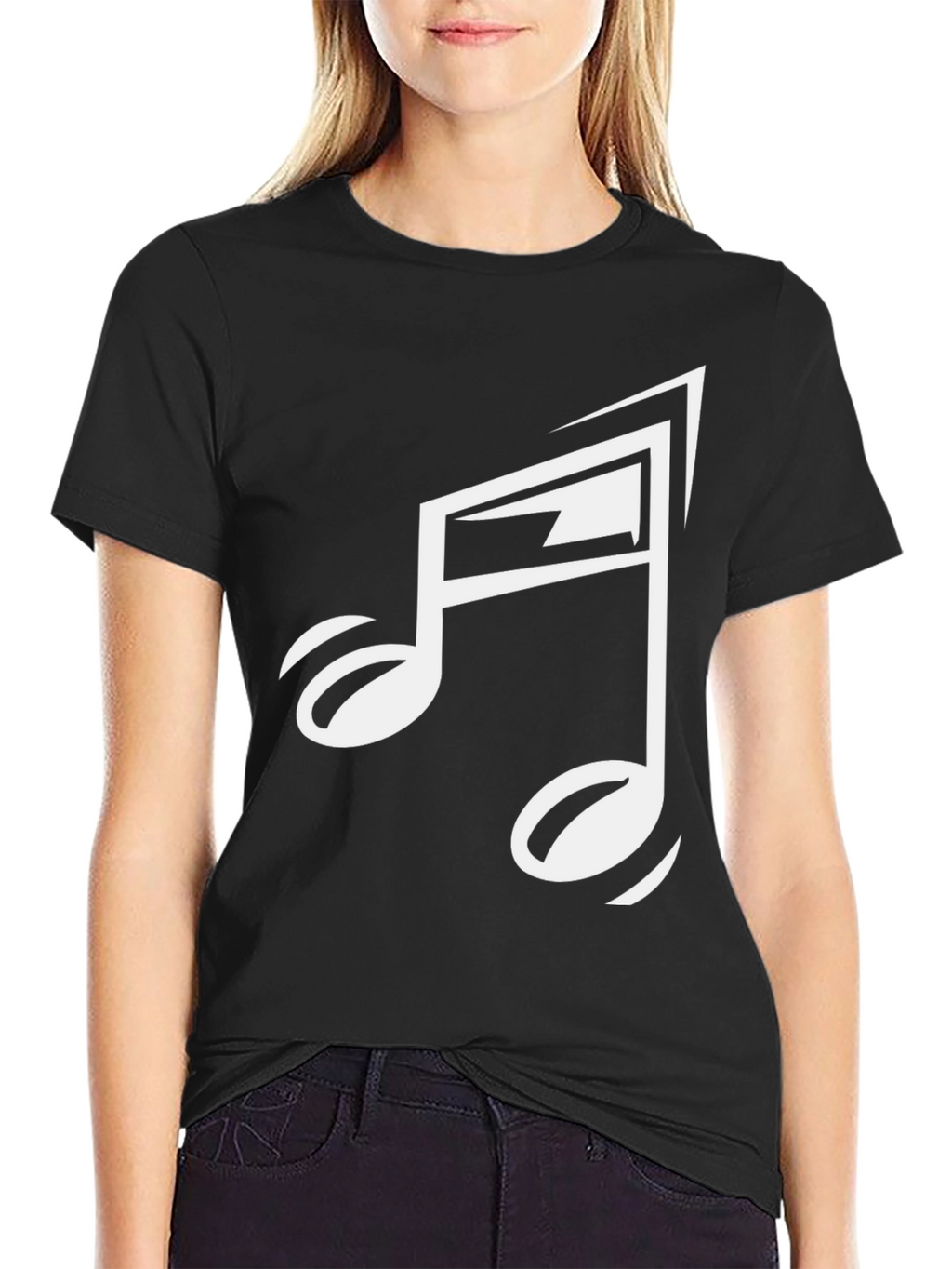Musical Note Graphic Tee - Black Cotton Blend