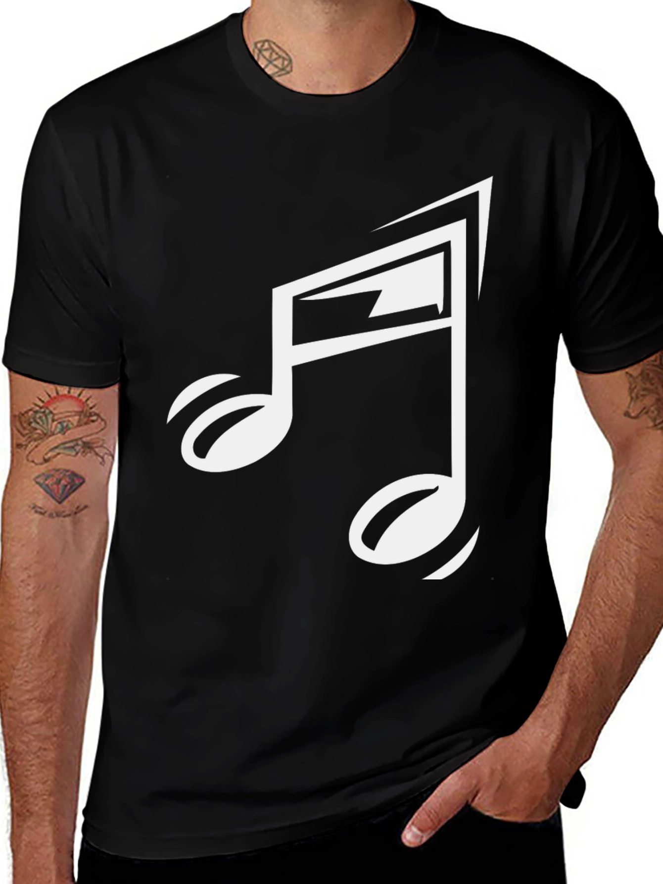 Musical Note Graphic Tee - Black Cotton Blend
