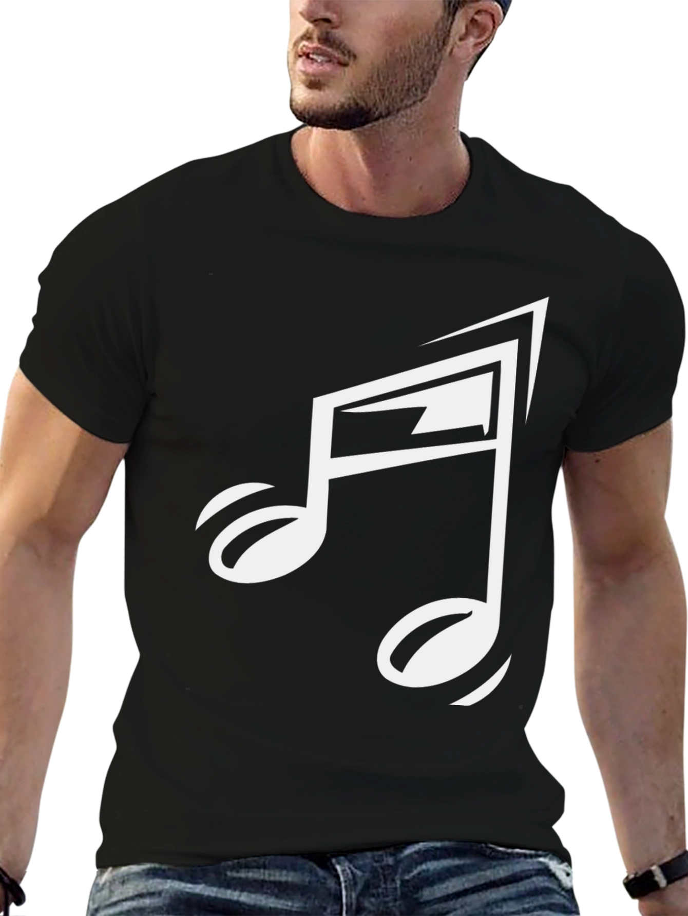 Musical Note Graphic Tee - Black Cotton Blend