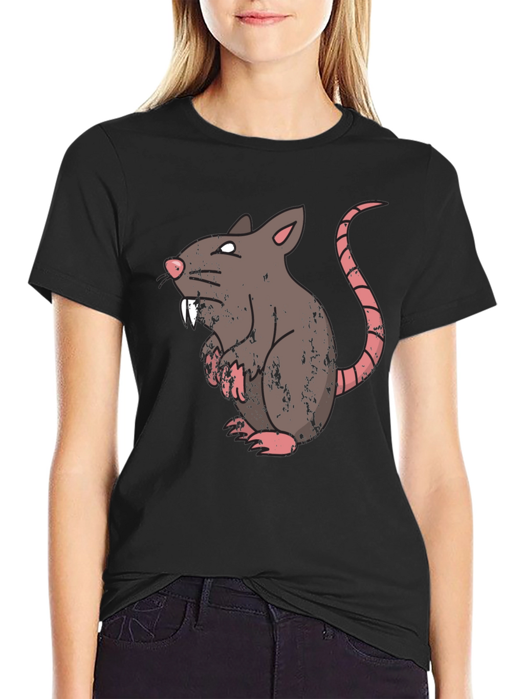 Rat Graphic T-Shirt - Mens Black Crew Neck Tee
