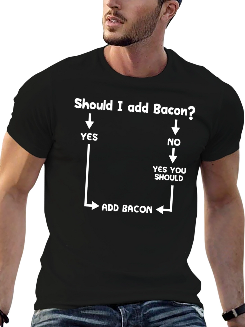 Add Bacon Black Graphic T-Shirt