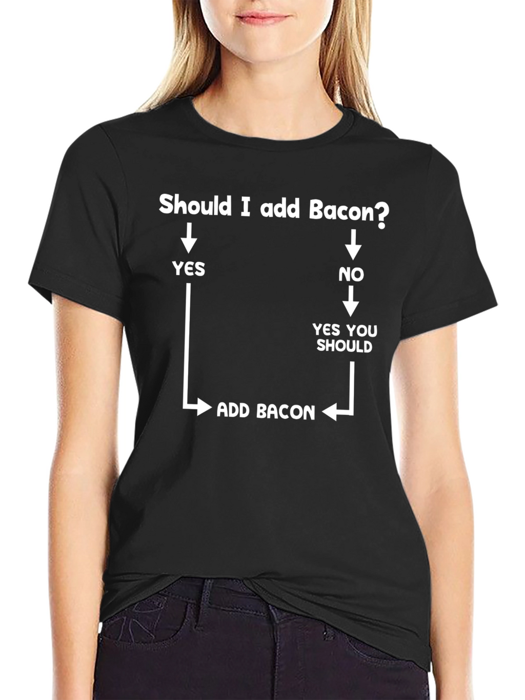 Add Bacon Black Graphic T-Shirt