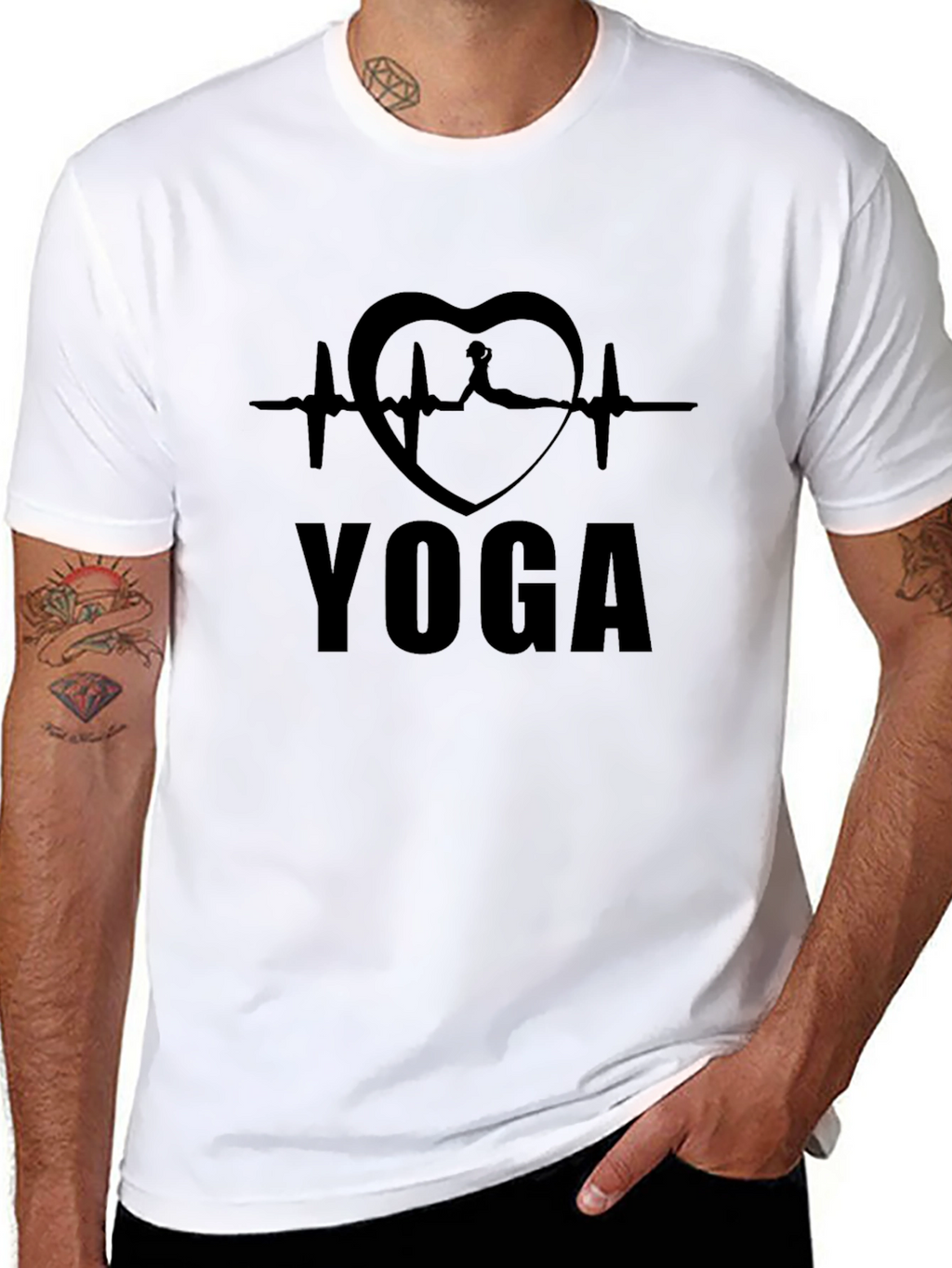 Yoga Heartbeat Graphic T-Shirt - Black
