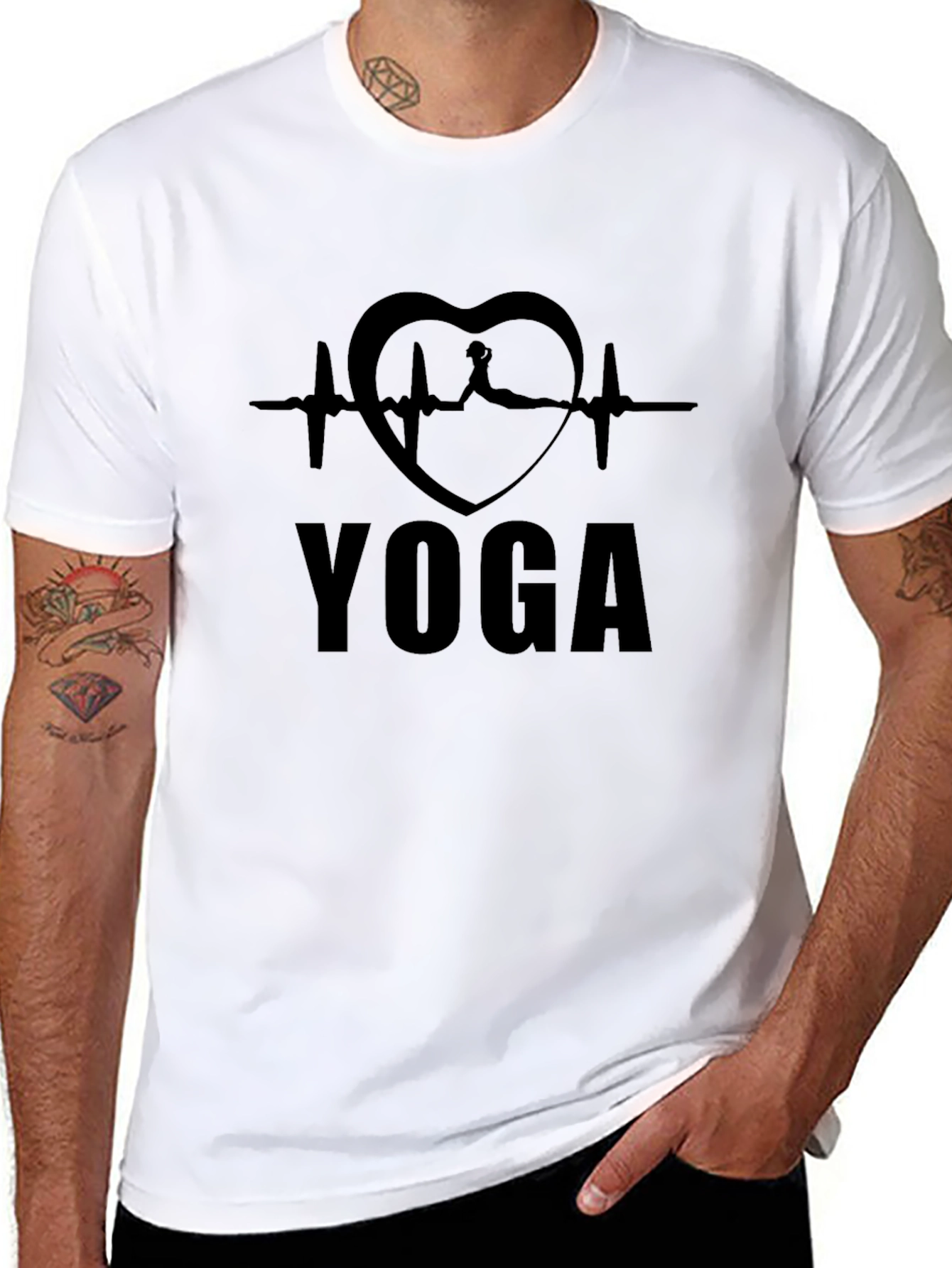 Yoga Heartbeat Graphic T-Shirt - Black