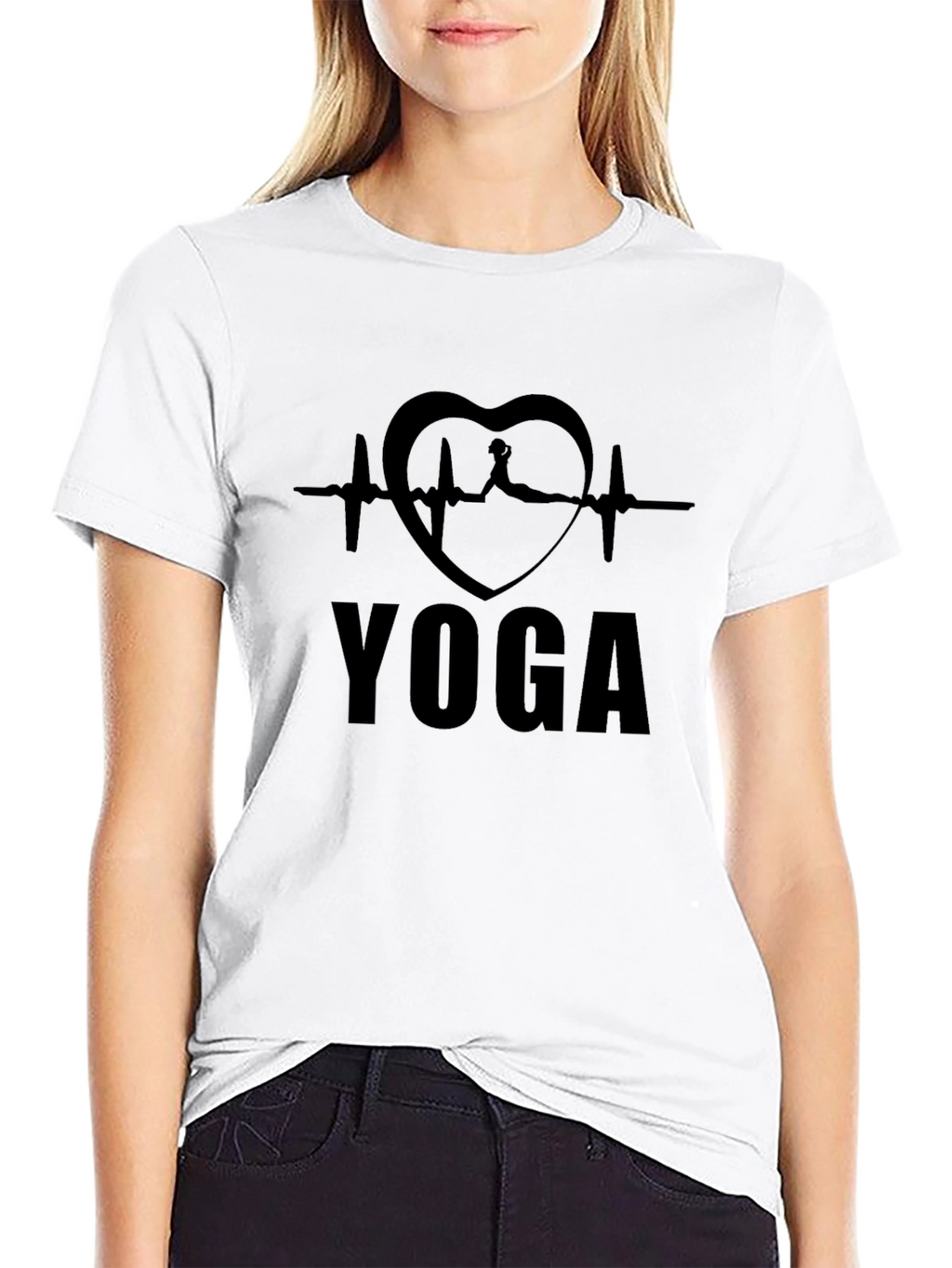 Yoga Heartbeat Graphic T-Shirt - Black