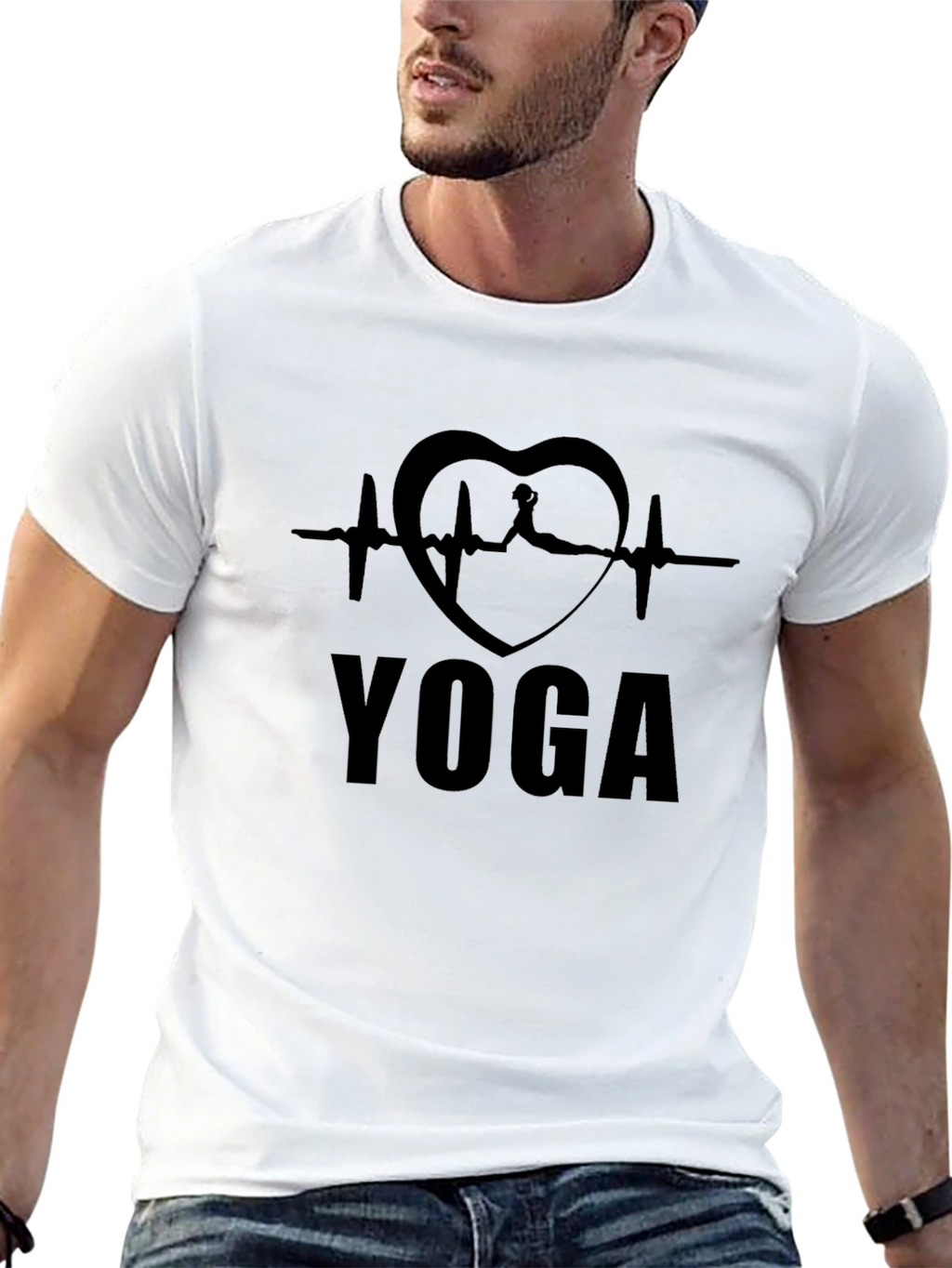 Yoga Heartbeat Graphic T-Shirt - Black
