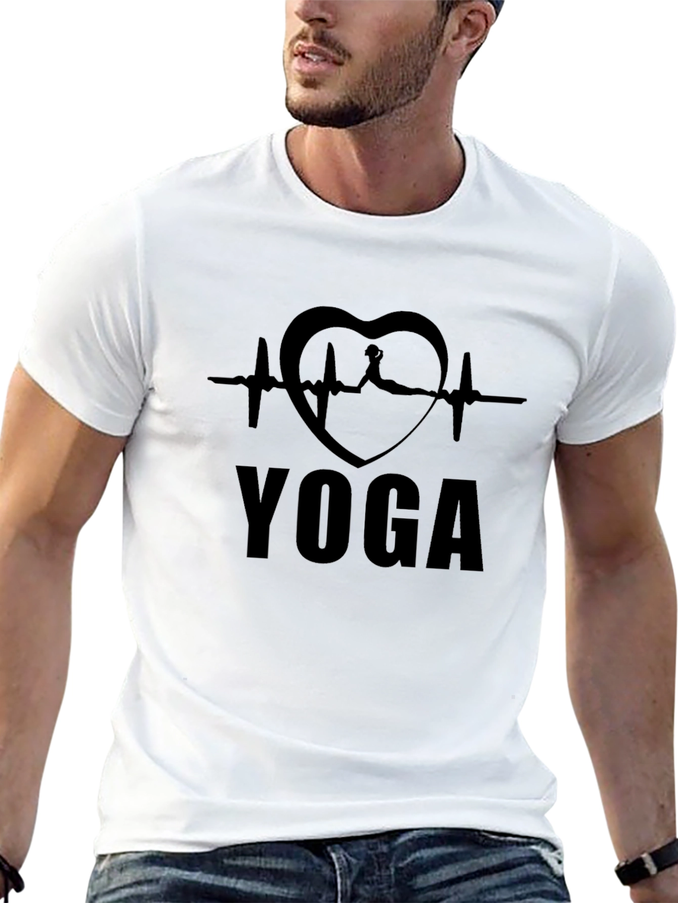 Yoga Heartbeat Graphic T-Shirt - Black