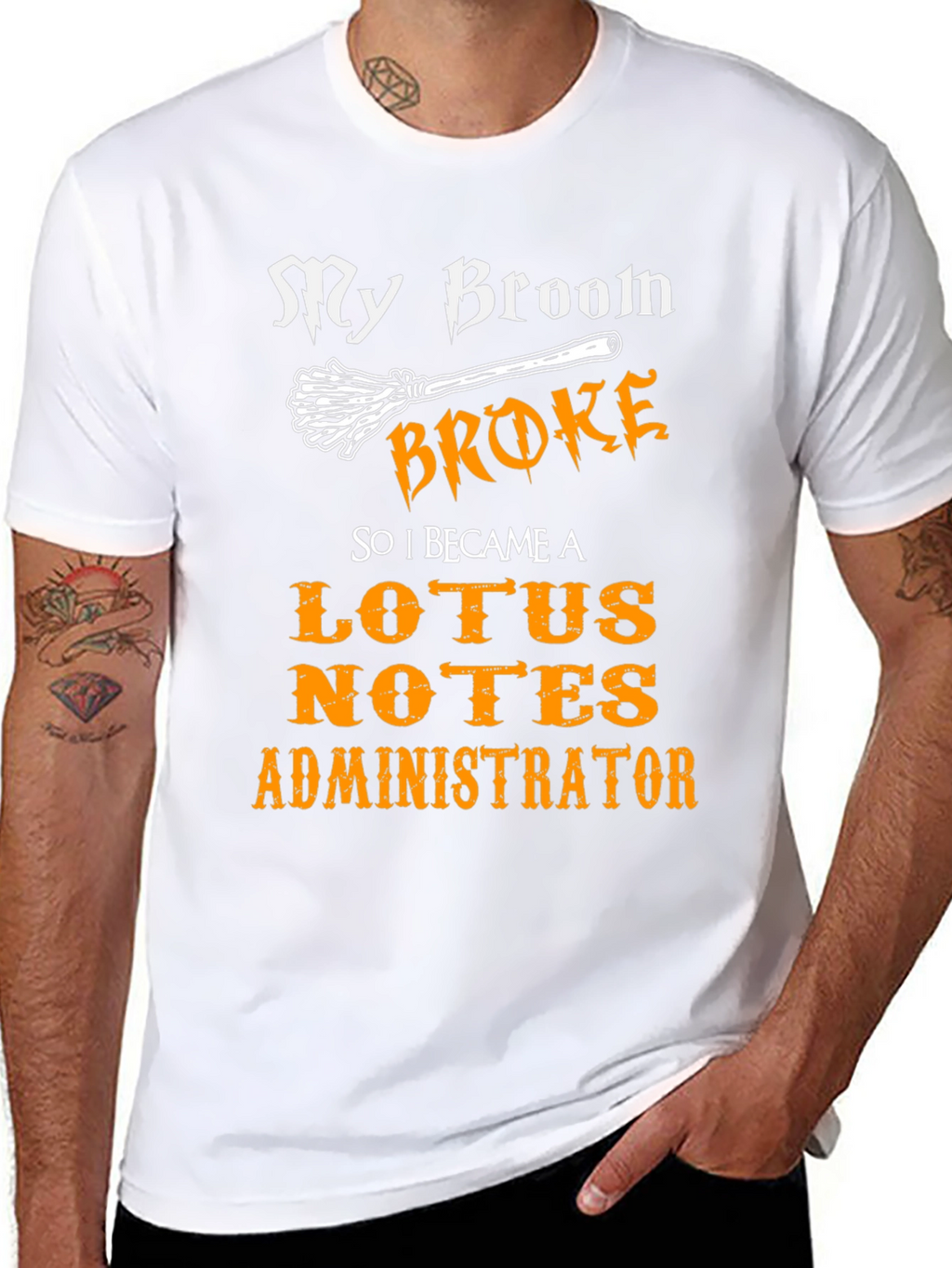 My Broom Broke Lotus Notes Administrator Black T-Shirt