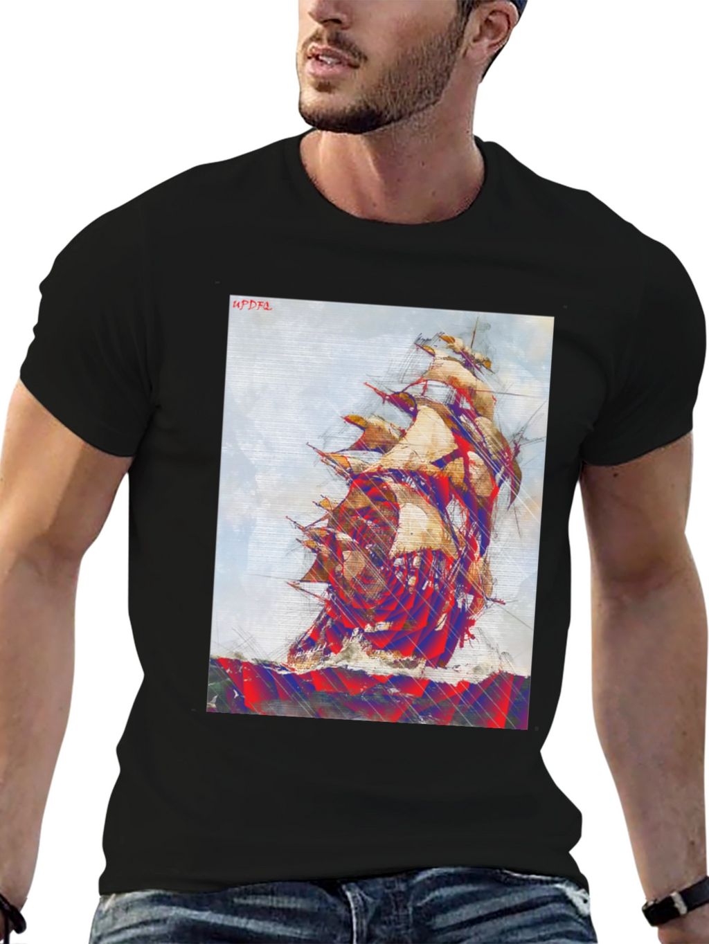 Nautical Ship Graphic Tee - Mens Black T-Shirt