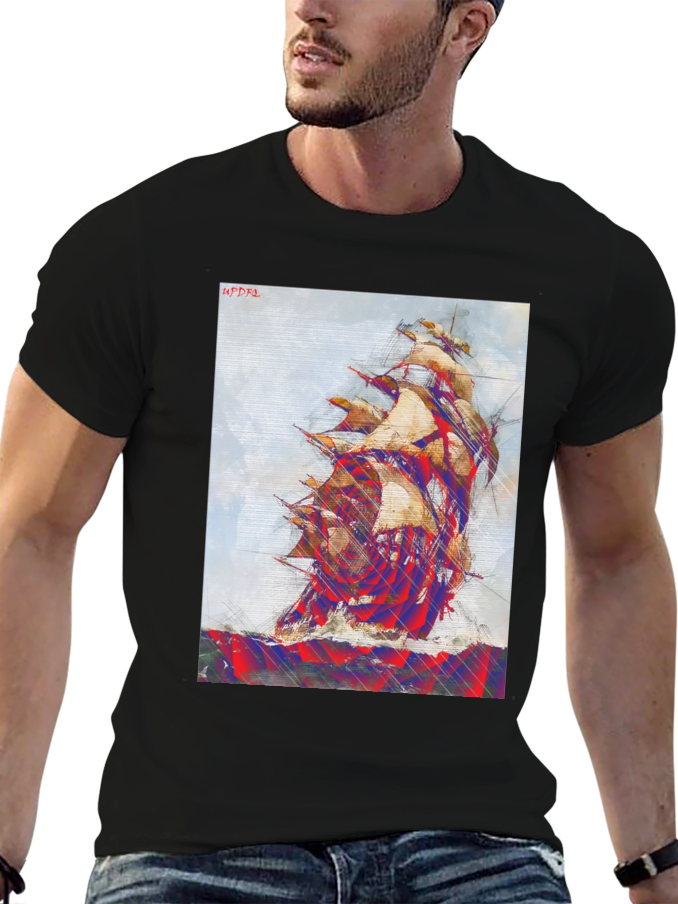 Nautical Ship Graphic Tee - Mens Black T-Shirt