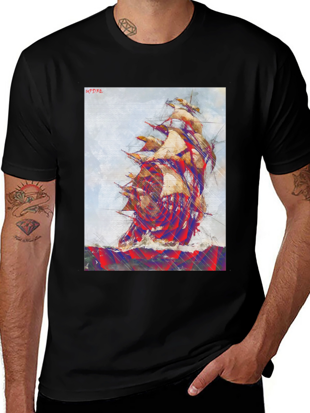 Nautical Ship Graphic Tee - Mens Black T-Shirt