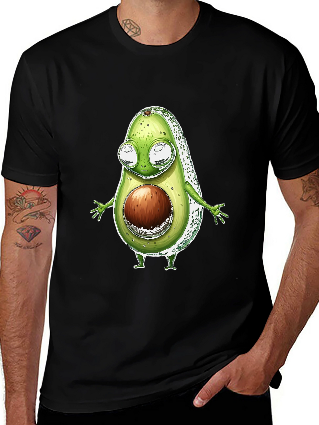 Funny Avocado Character T-Shirt - Black