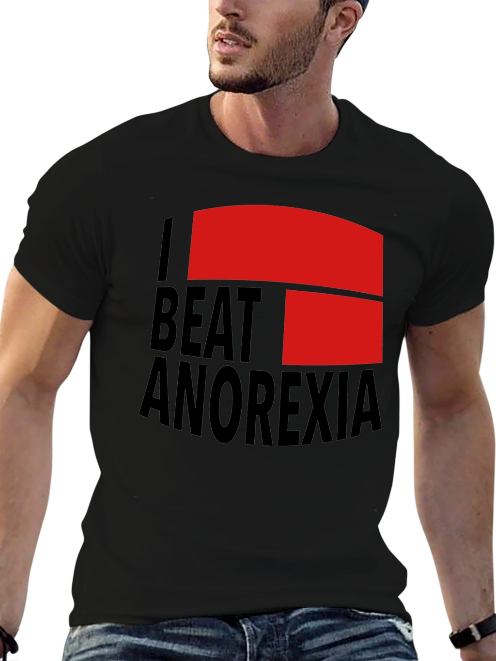 I Beat Anorexia Black Cotton T-Shirt