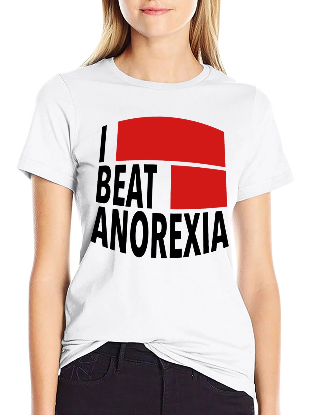 I Beat Anorexia Black Cotton T-Shirt